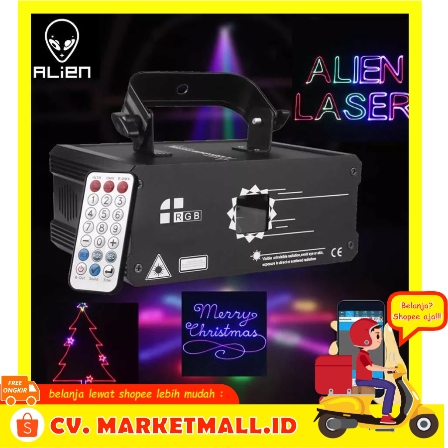 Lampu Proyektor Sinar Laser Animasi Penuh Warna Bluetooth Remote Control DMX512 500mW Alien F6A - 7CLL68BK