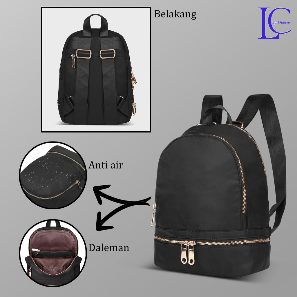 Tas Ransel Wanita Import Model Korea Merah dan Hitam Tas Punggung Sekolah / Kuliah | Merk La Chance