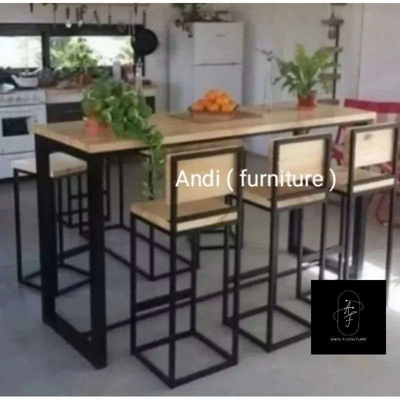 meja makan cafe set 3 kursi kayu mahoni minimalis