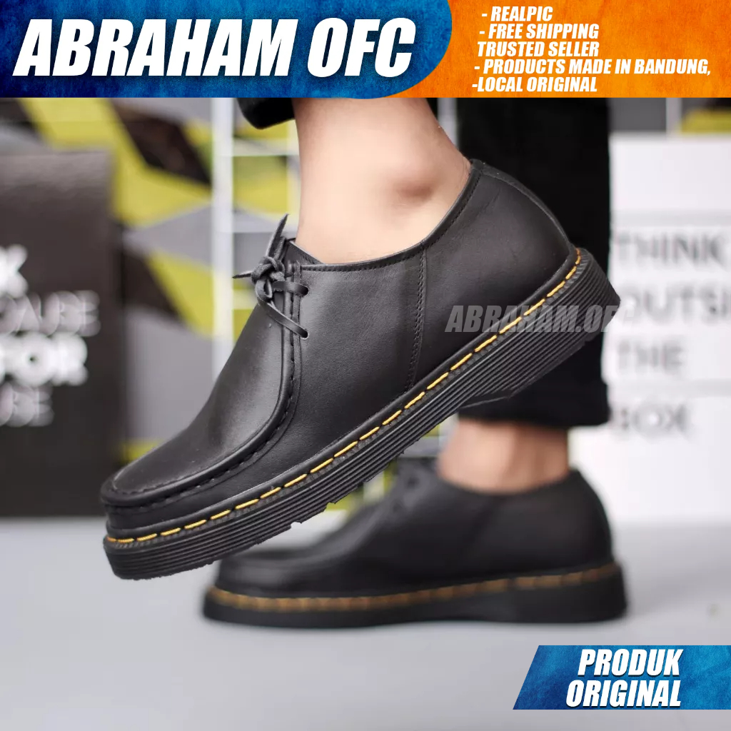 ABRAHAM Sepatu Formal Docmart Low Boots Kulit Asli Pantofel Kerja Hitam Pria