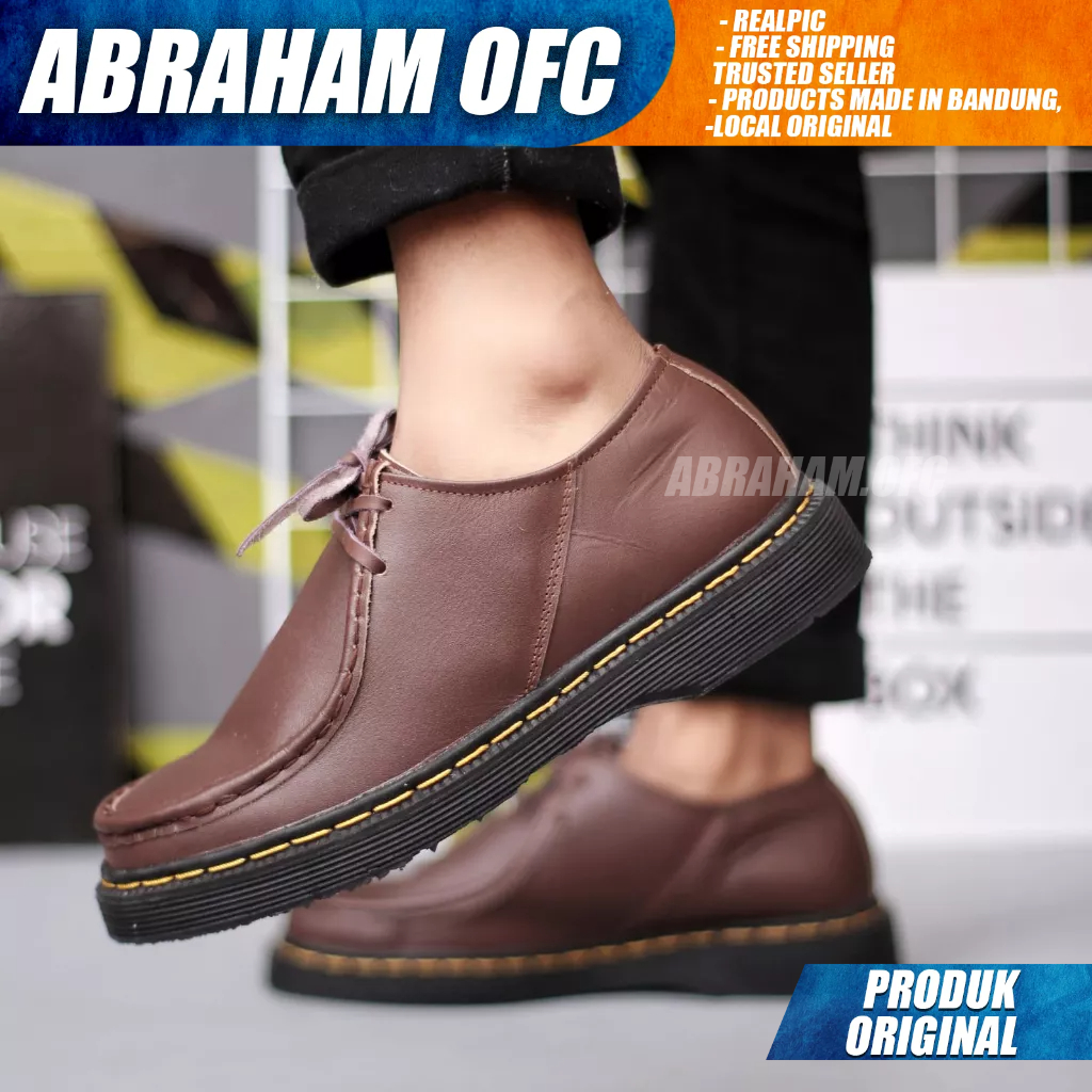 ABRAHAM Sepatu Formal Docmart Low Boots Kulit Asli Pantofel Kerja Hitam Pria