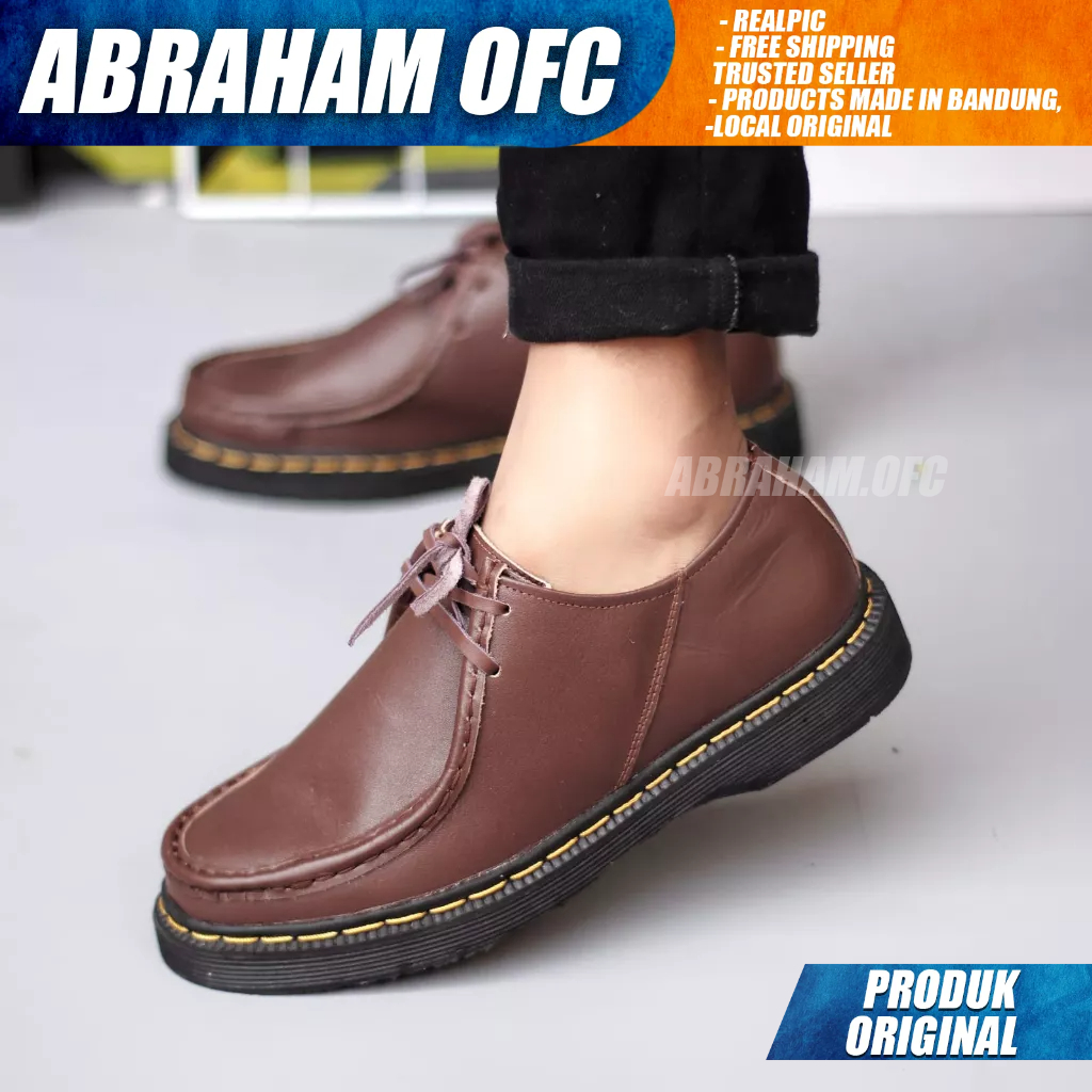 ABRAHAM Sepatu Formal Docmart Low Boots Kulit Asli Pantofel Kerja Hitam Pria