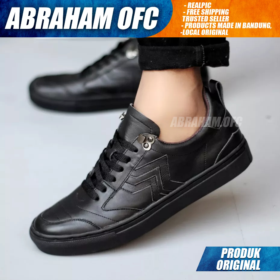 ABRAHAM Sepatu Formal Hitam Kulit Asli Casual Formal Tali Pria