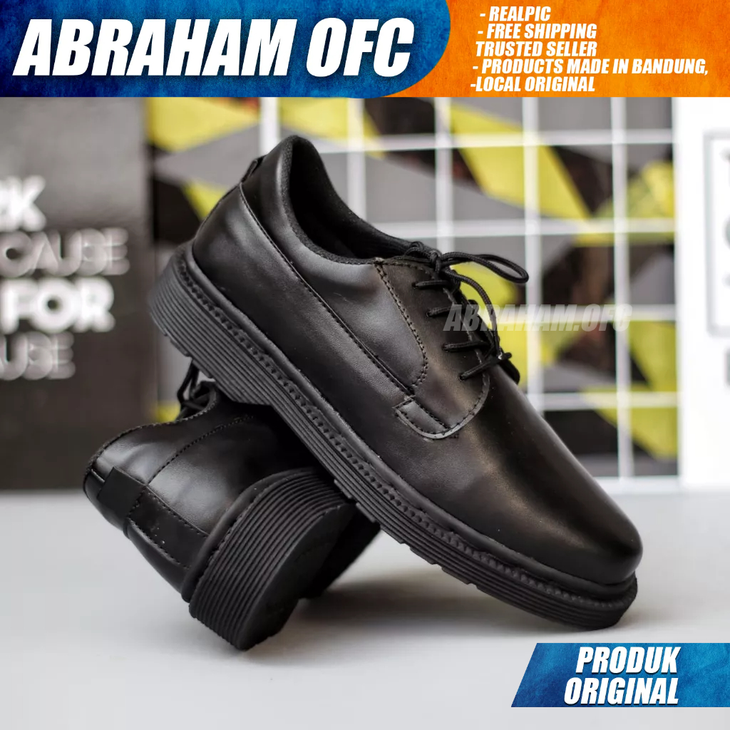 ABRAHAM Sepatu Docmart Tali Hitam Pantofel Formal Kerja Hitam Pria