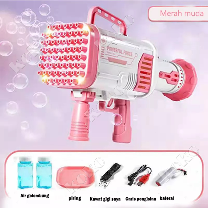 【Penjual Lokal】Pistol gelembung Gatling Bubble Gun Machine Jumbo 60 Holes / Mainan Tembak Senjata Anak Kids Mesin Gelembung Pistol Elektrik pistol air