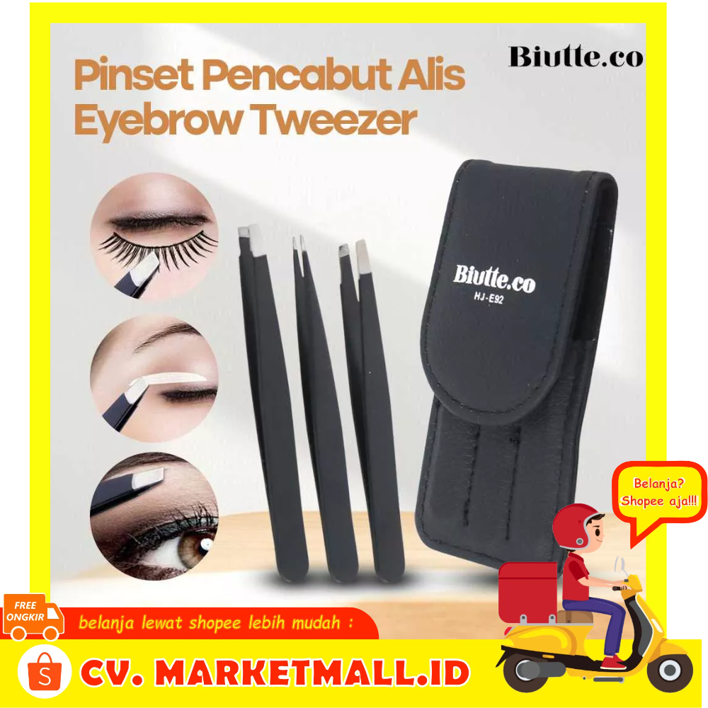 PINSET ALIS Penjepit Pencabut Bulu Mata Bulu Ketiak Eyebrow Tweezer Stainless Premium 3 Pcs Biutte.Co - OMHREHBK