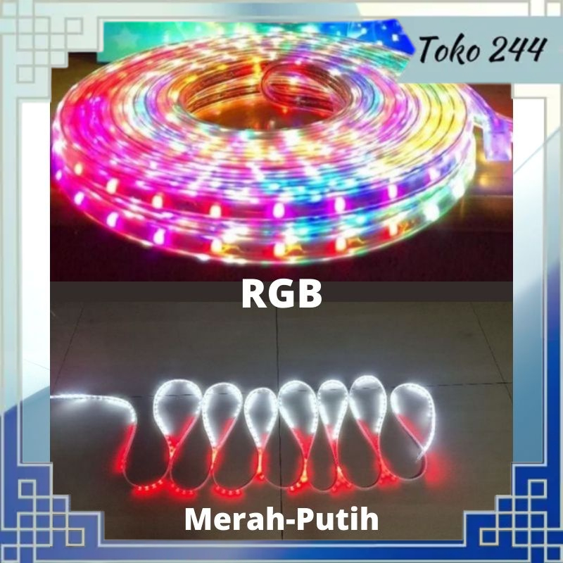 Lampu LED STRIP RGB / Merah Putih SELANG 2835 220v OUTDOOR 3528 / FLASHER