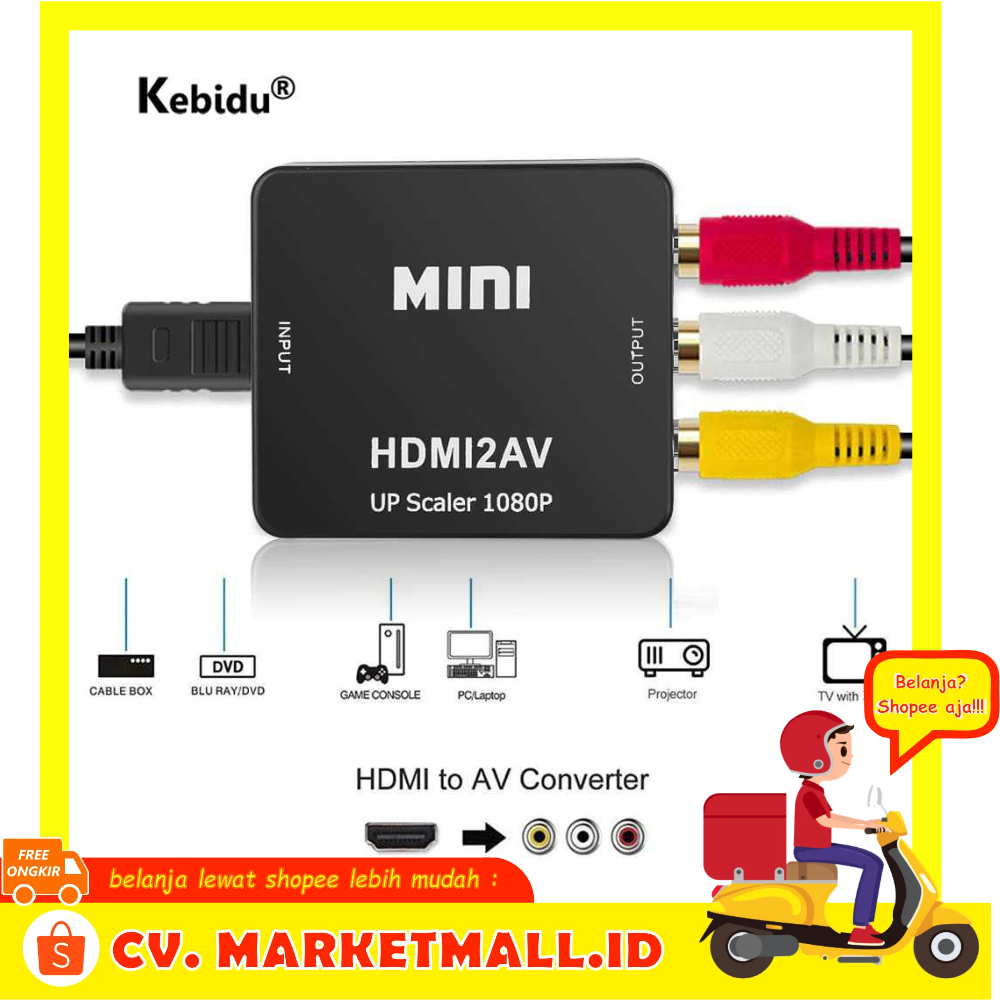 Kualitas Tinggi HDMI ke RCA AV Converter 1080P HDMI AV2 Adaptor Untuk TV PS3 PS4 PC DVD x-box Proyektor HDMI AV Converter Kebidu HDV-M710 - W3VA02BK