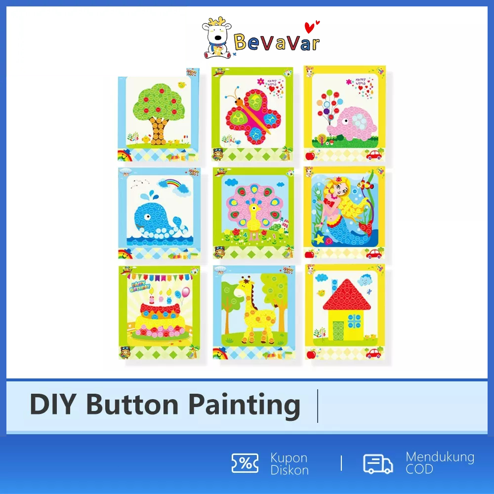 BEVAVAR Mainan Edukasi Montessori Diy Painting Button Menempel Kancing Prakarya Anak Sd