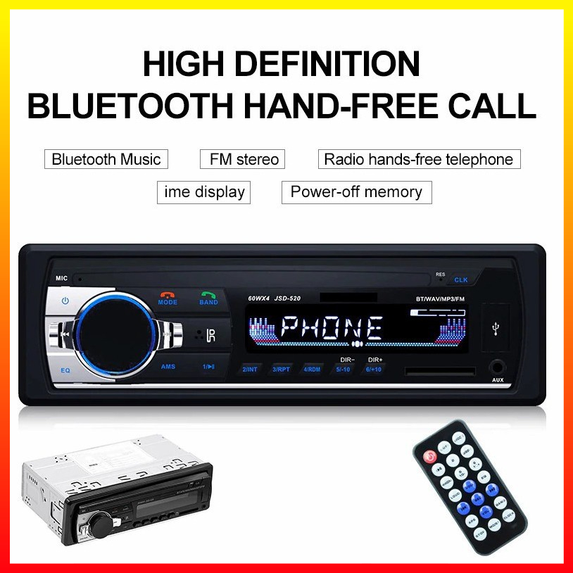 Tape Audio Mobil Multifungsi Tampilan LCD Bluetooth MP3 FM Radio Mendukung SD Card dan USB Up to 32 GB JSD-520L Taffware - TFRS06BK