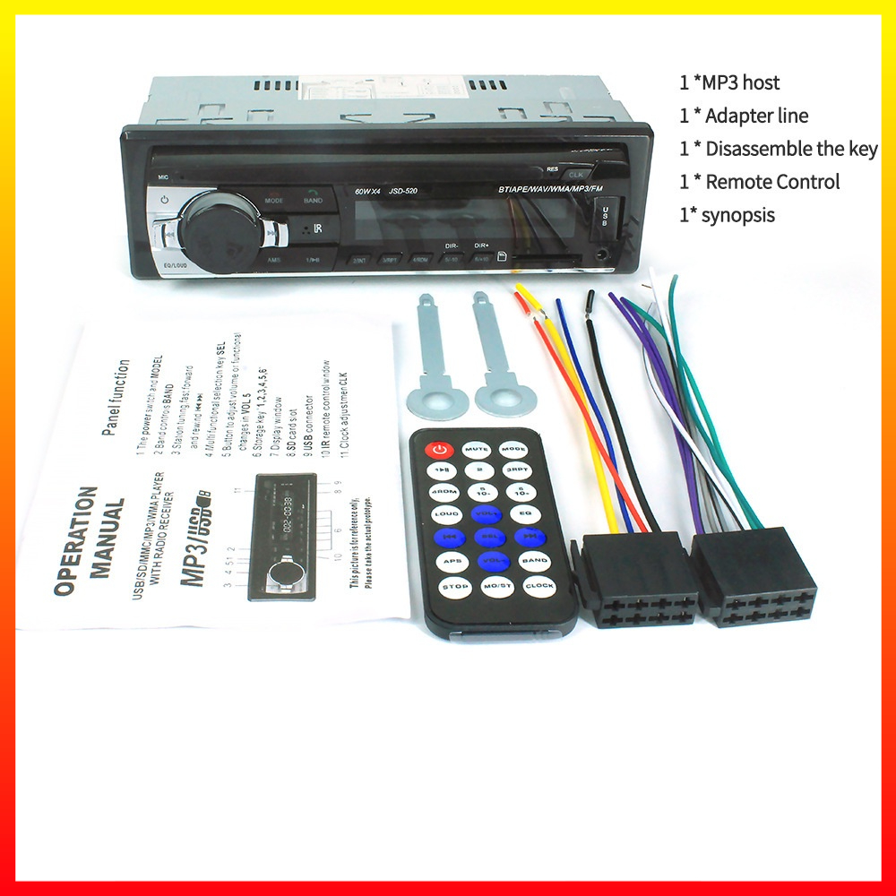 Tape Audio Mobil Multifungsi Tampilan LCD Bluetooth MP3 FM Radio Mendukung SD Card dan USB Up to 32 GB JSD-520L Taffware - TFRS06BK