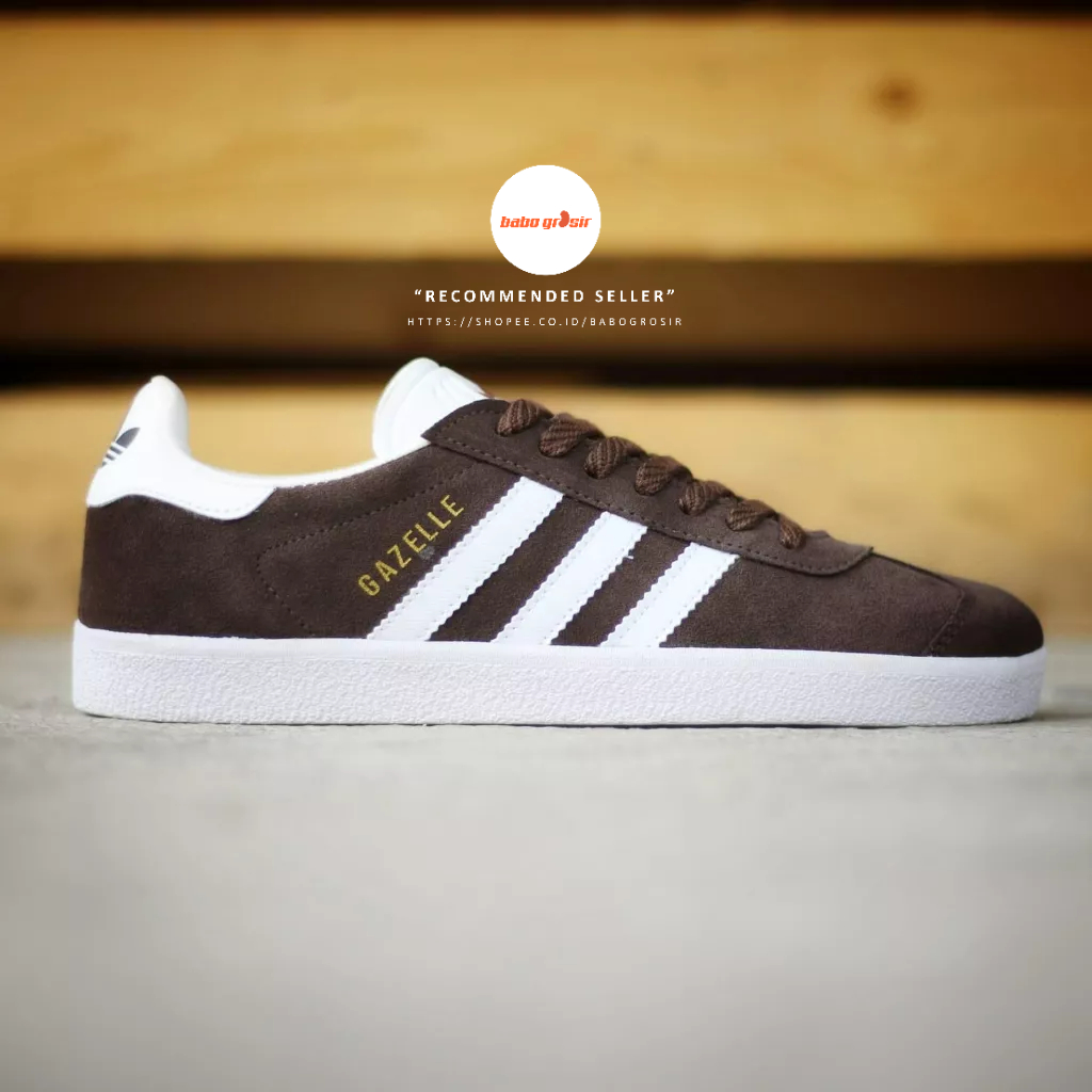 PROMO Sepatu Sneakers Adidas Gazelle Brown White Premium TOP Quality, Bahan Kulit Suede ASLI, Harga Termurah