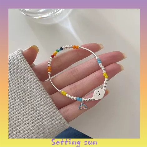 COD✨Gelang Awan Wajah Smiley Pelangi  Gelang Manik-manik Perhiasan Gelang Tangan Siswa Perempuan TN