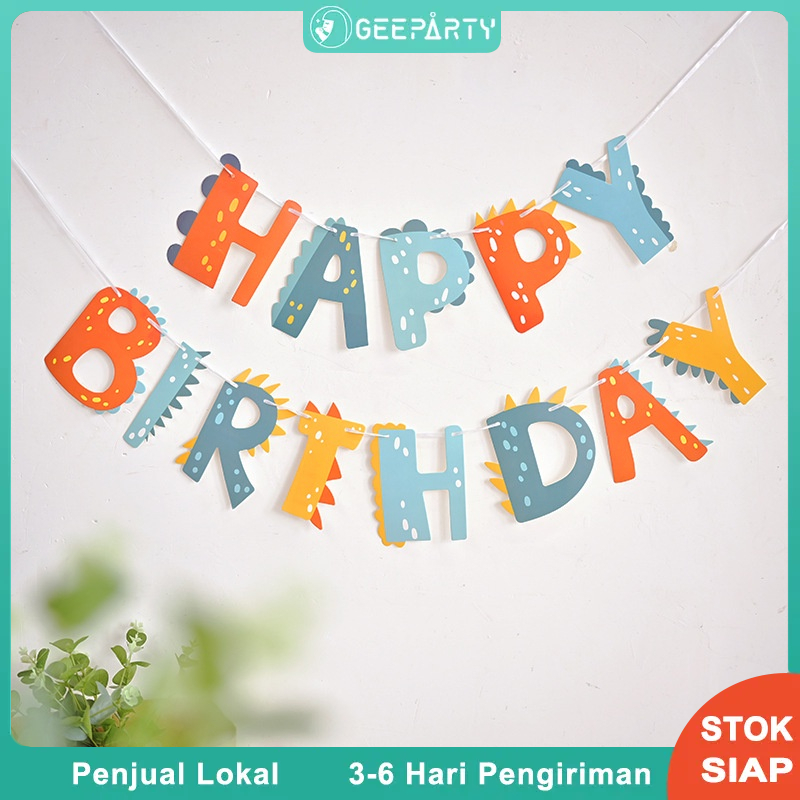 Kartun Lucu Dinosaurus Huruf Spanduk Kartu Kertas Untuk Dekorasi Pesta Ulang Tahun Selamat Anak-Anak