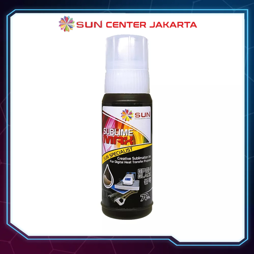 Tinta Epson Sablon 003 / 001 - SUN Sublime Max 70 ml ( transfer ke mesin press kaos, mug, piring, keramik, lanyard ) untuk Printer Epson   L1100 / L1110 / L1111 / L1200 / L1210 / L1211 / L1300 / L3110 / L3111 / L4150 / L4160 / L6160 / L6170 / L6190