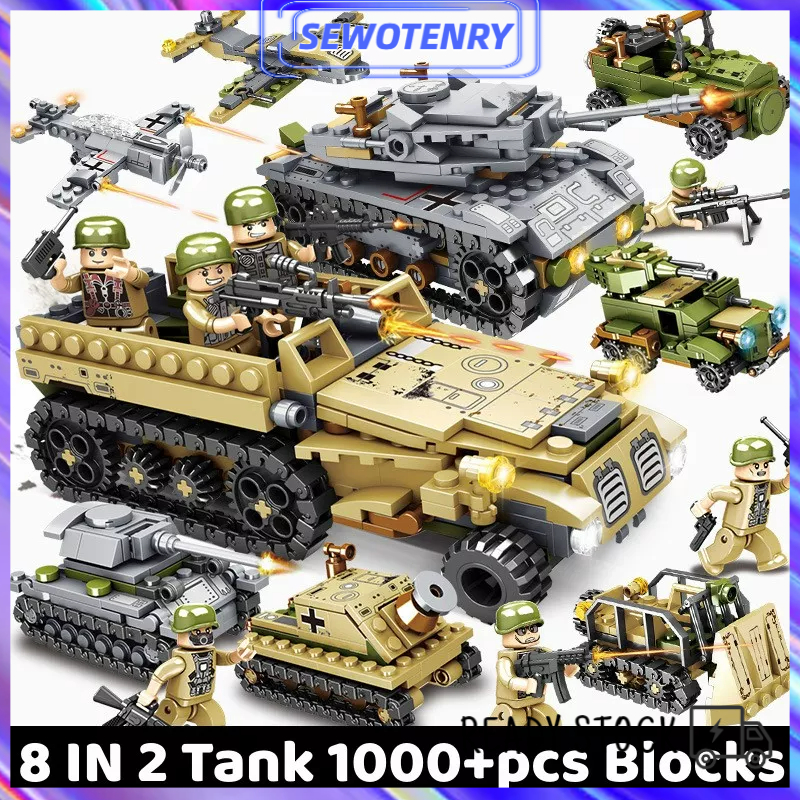 【COD】1000+PCS Mainan Brick Tank WW2 Pesawat Mainan Anak Laki Laki / Robot Polisi Mainan Brick Blok