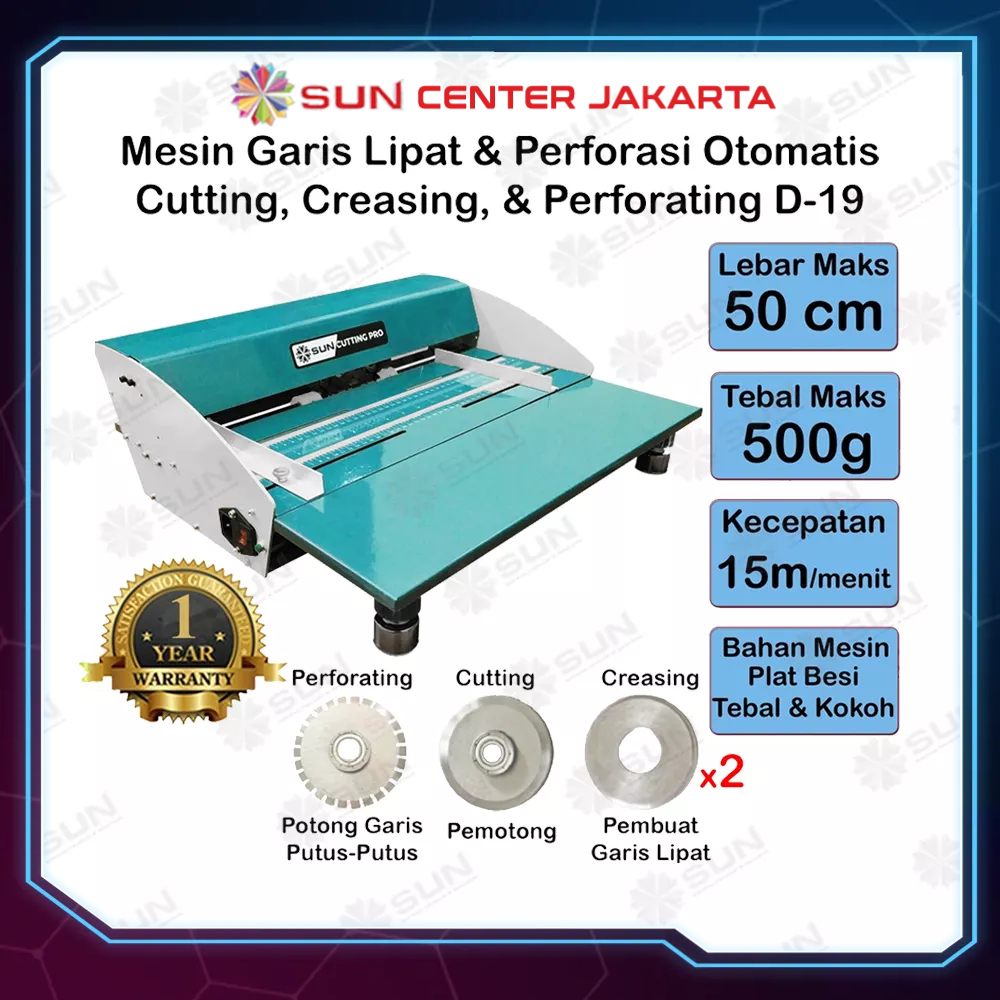 Mesin Electric Cutting, Creasing &amp; Perforating D-19 ( Mesin pemotong kertas, Pembuat Lipatan, Garis Putus Putus ) / Mesin Electric 4 in 1 Creasing D-20