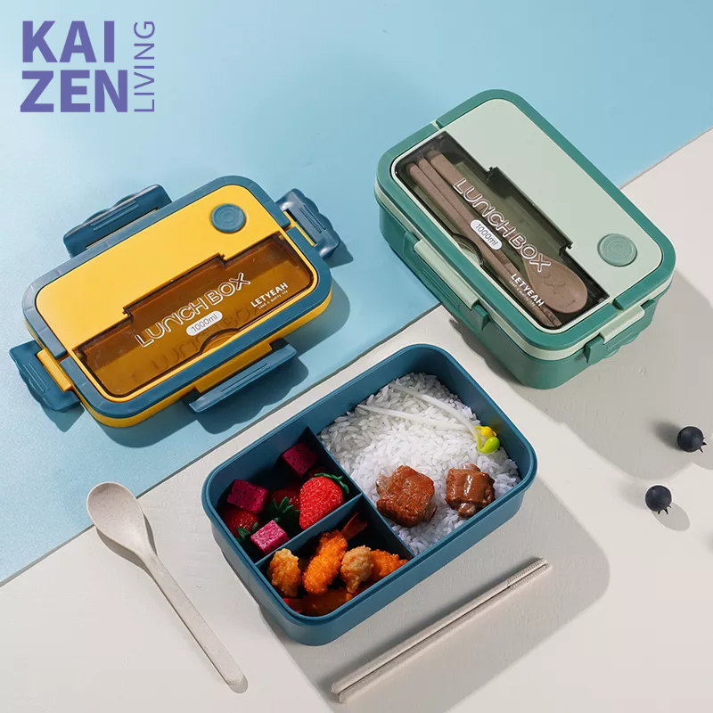 Letyeah &amp; Kaizenliving Tempat Bekal Makan Anti Tumpah / kotak makan + Sendok Dan Sumpit