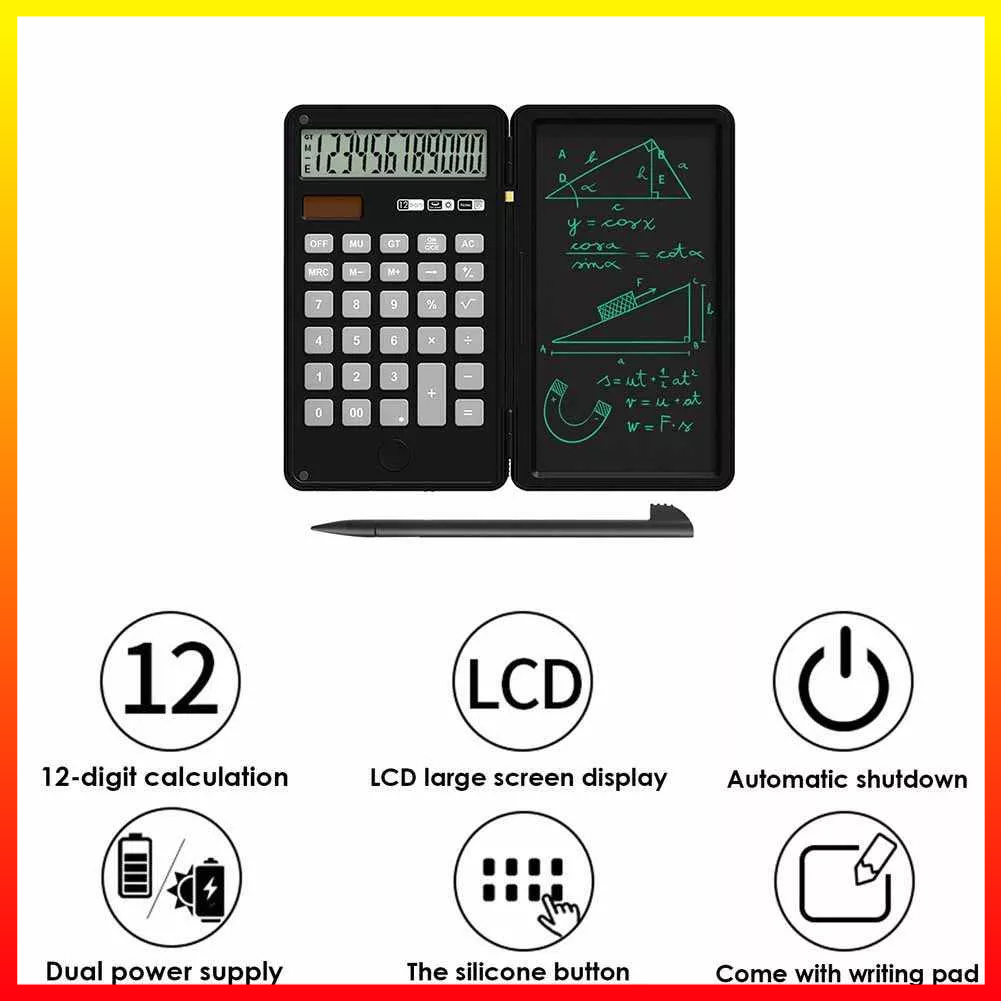 Kalkulator Lipat 2 in 1 12 Digit &amp; Tablet Grafis Digital Alas Tulis LCD Dengan Pena Stylus Rondaful RD12 - 7COT4ABK