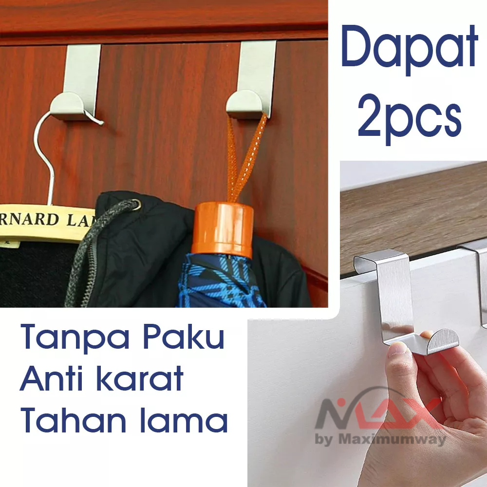 HIMSTO kapstok gantungan baju di pintu tanpa paku / Baut Capstok cantelan baju pengait handuk atau tas kamar mandi dapur kamar tidur hook Door Hanger Hooks Stainless Steel Kitchen Cabinet Draw Over Door Hook Clothes Bedroom Bathroom Hanger Holder