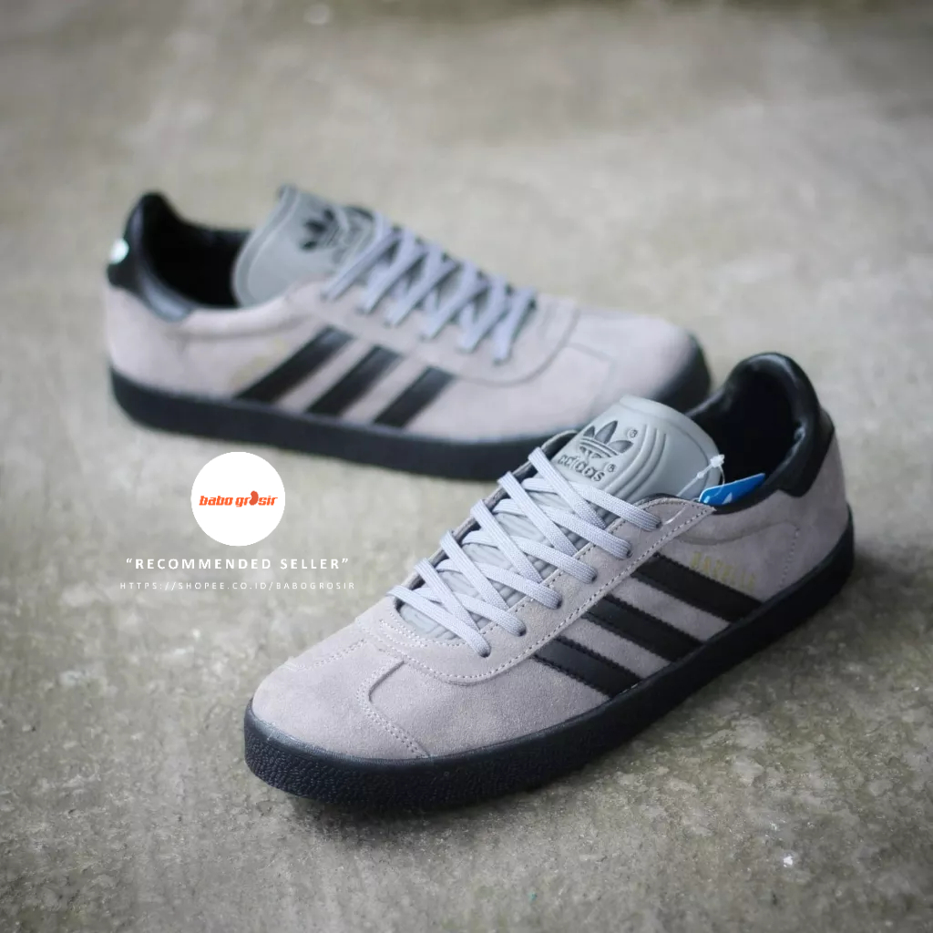 PROMO Sepatu Sneakers Murah | Adidas Gazelle Grey Black Sol Black Premium Quality, Bahan Kulit Suede, Harga Termurah