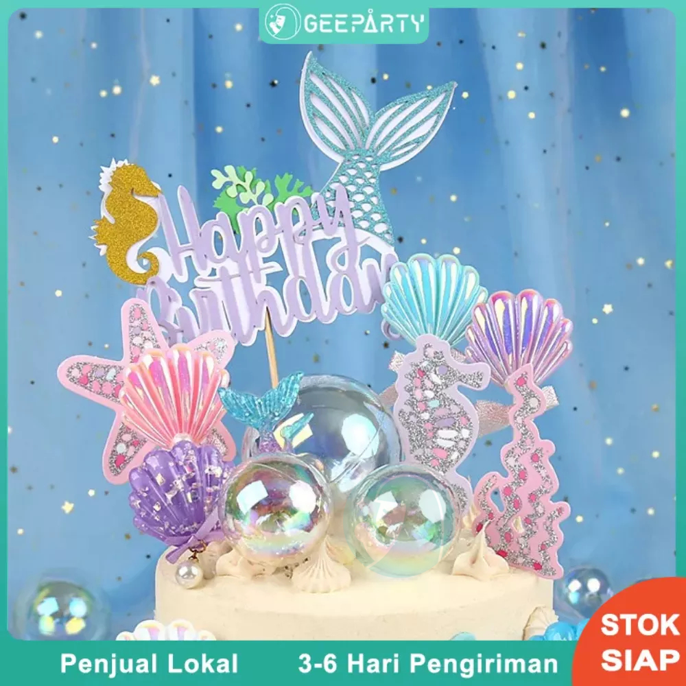 Tema Putri Duyung Selamat Ulang Tahun Puncak Kue Topper Dekorasi Untuk Pesta Ulang Tahun Anak-anak