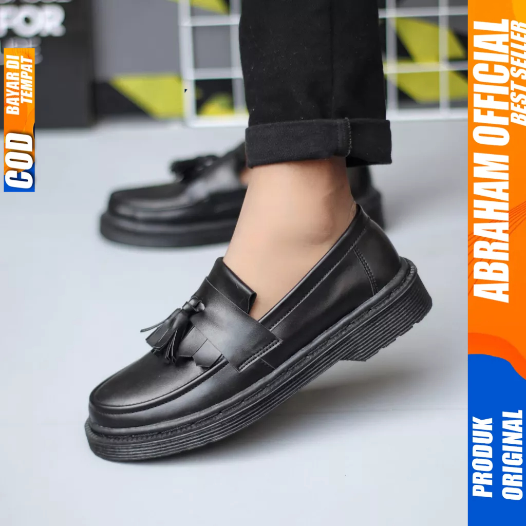 Sepatu Loafers Docmart Hitam Formal Casual Kulit Pu Kerja Pria