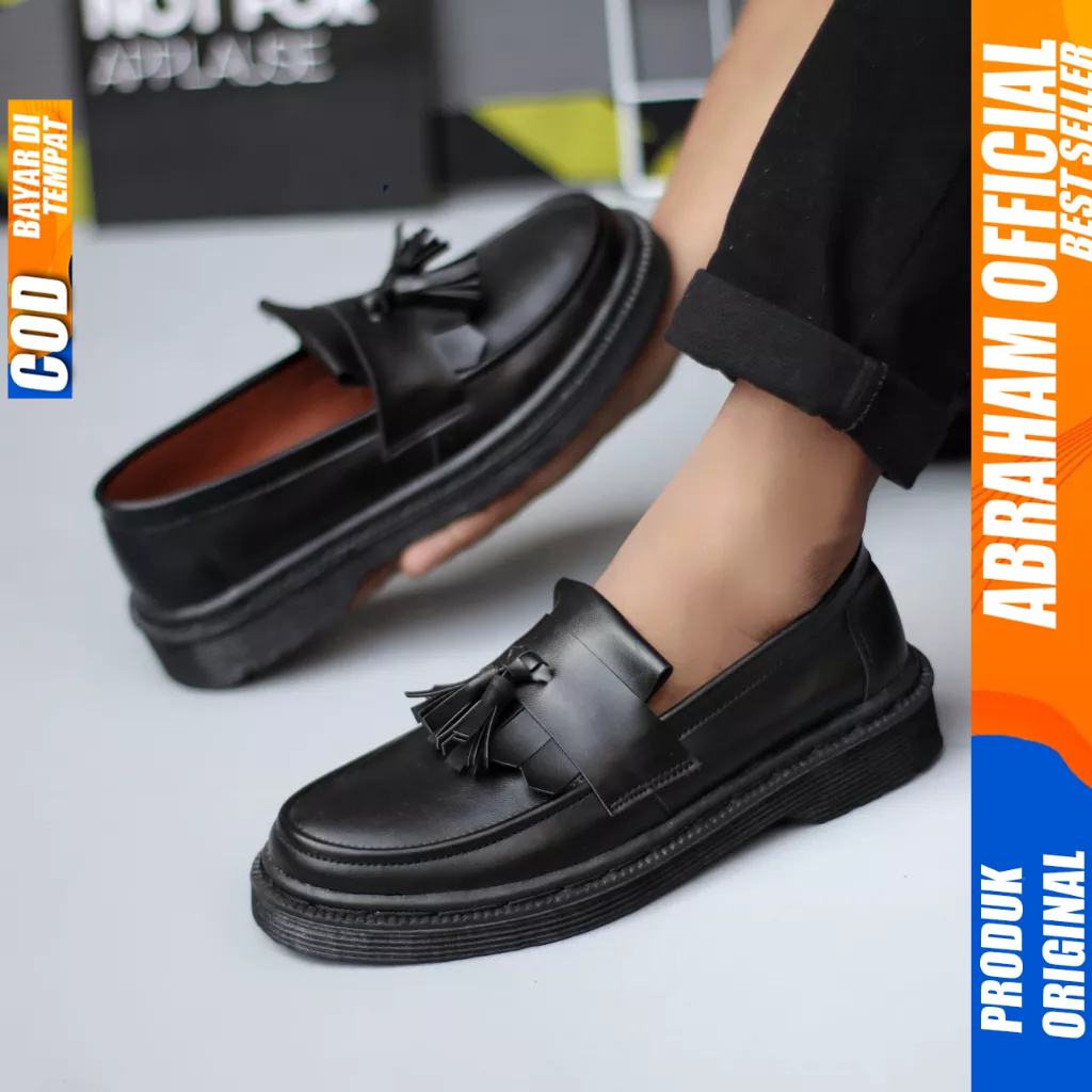 Sepatu Loafers Docmart Hitam Formal Casual Kulit Pu Kerja Pria