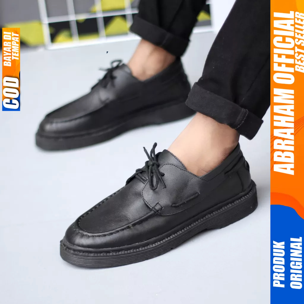 Sepatu Docmart Low Boots Formal Kerja Kulit Asli Hitam Pria