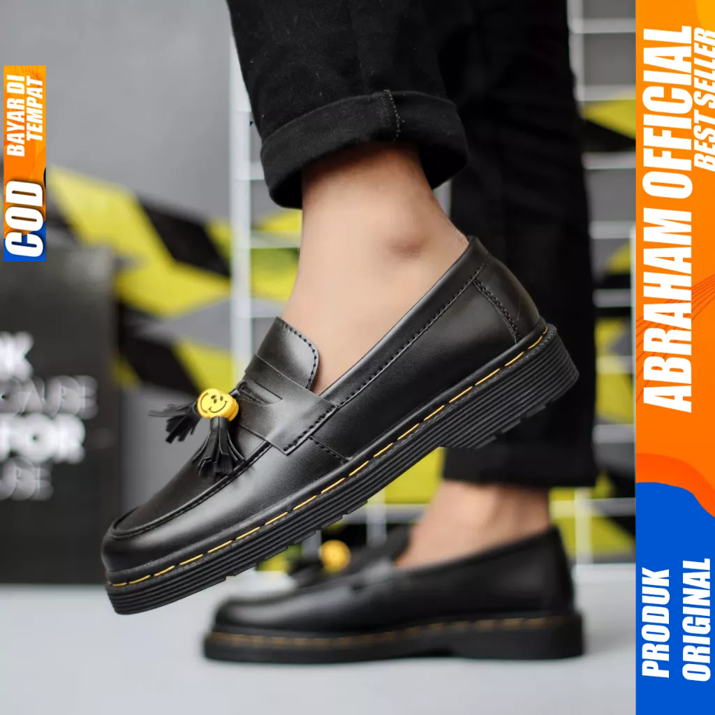 Sepatu Loafers Docmart Formal Casual Kulit Kerja Hitam Pria Smile