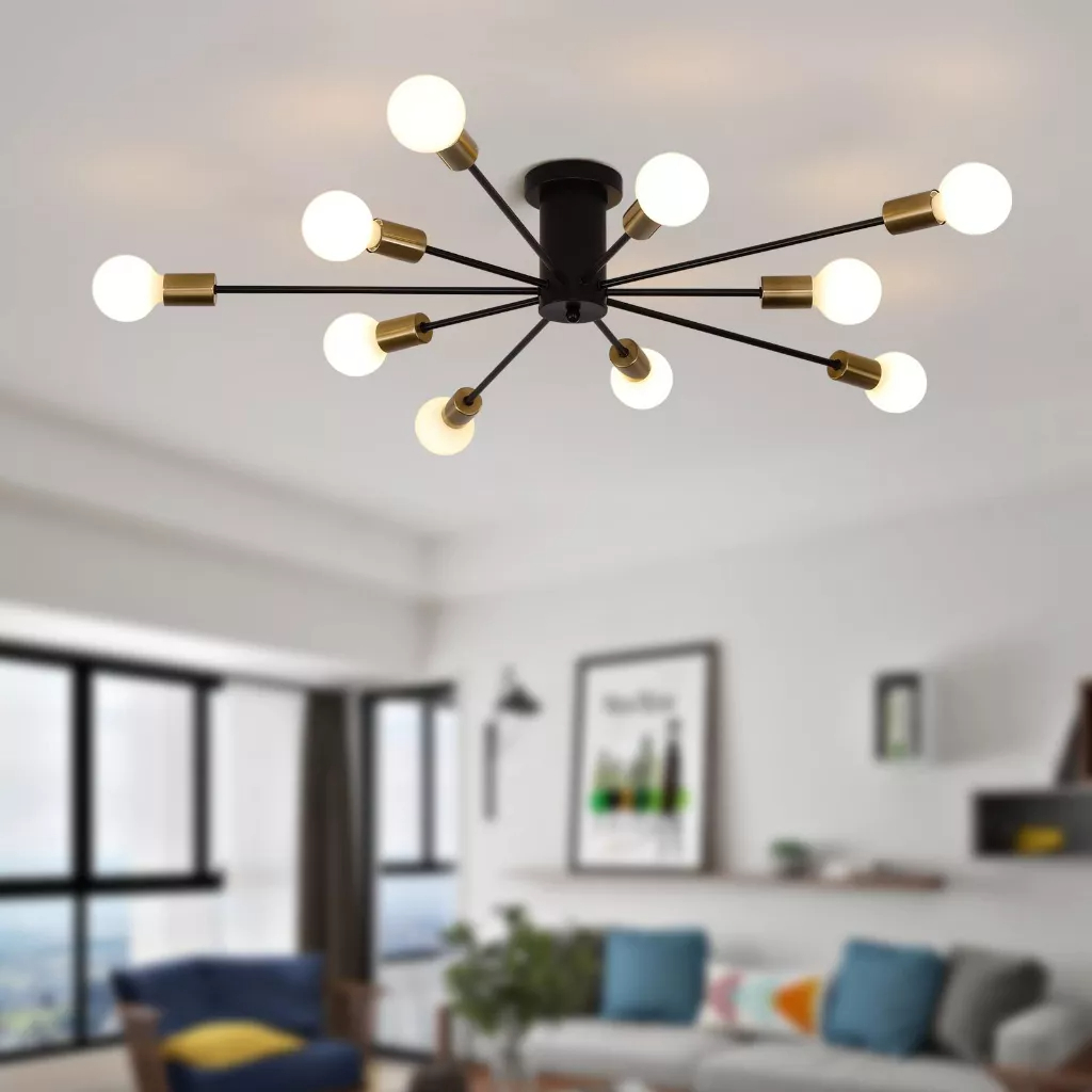 MATCHER Lampu Plafon Gantung Hias Gaya Retro Antik ruang tamu cafe dan Hotel Bahan besi anti karat Premium tahan lama lampu langit Langit kamar tidur Retro Iron Chandelier Satellite Ceiling Light Lustre 6 8 10 Lighting Vintage Black Spider Modern Home