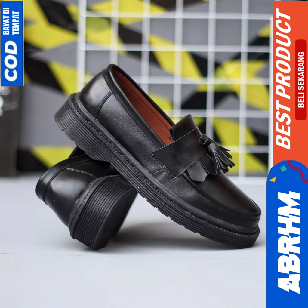 ABRHM Sepatu Loafers Penny Docmart Casual Hitam Kerja Pria