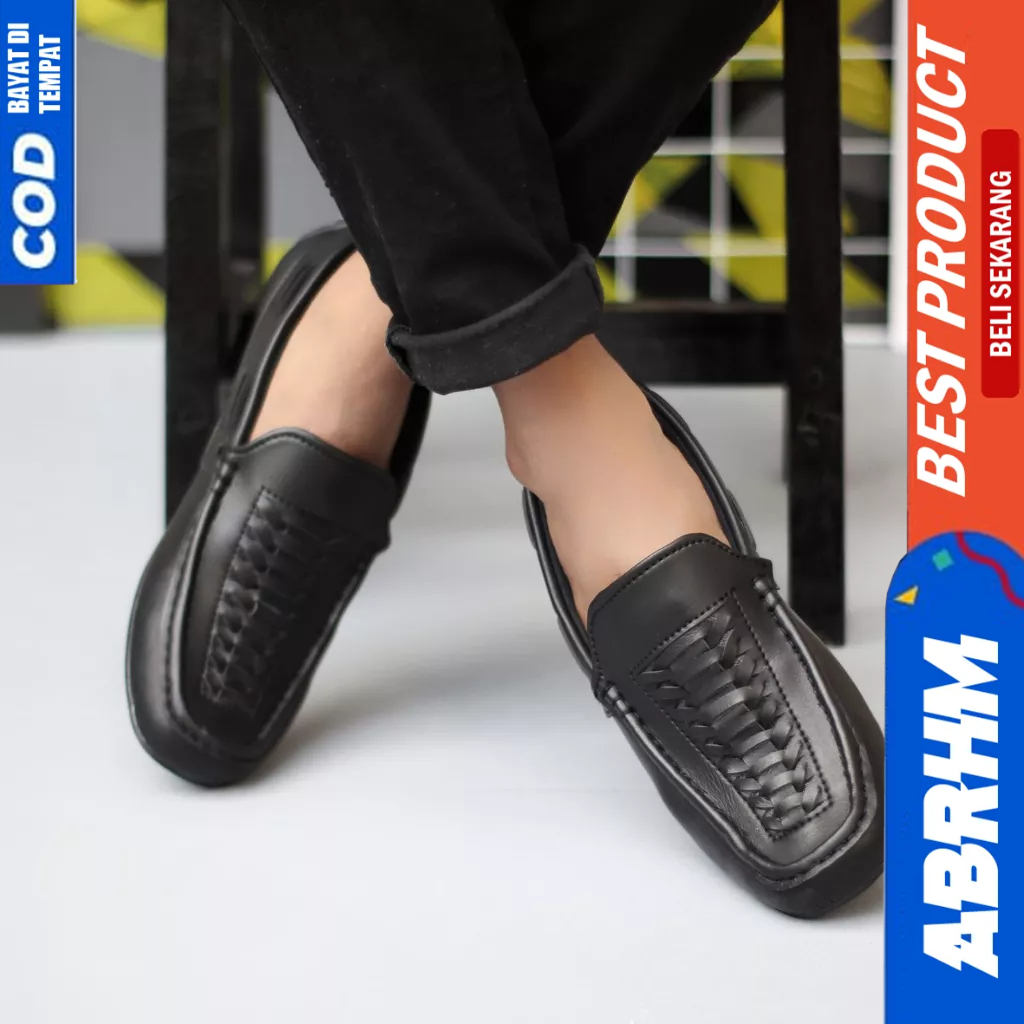 ABRHM Sepatu Loafers Slip On Casual Formal Kerja Hitam Pria