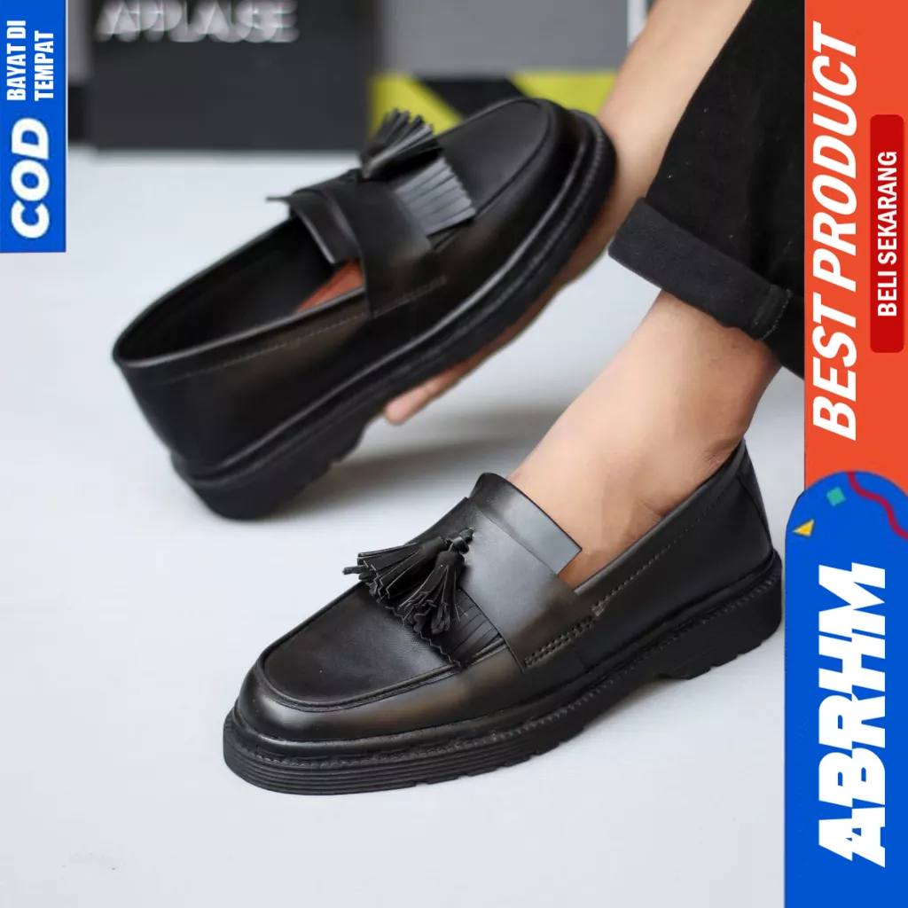 ABRHM Sepatu Docmart Penny Loafers Casual Pantofel Hitam Formal Pria