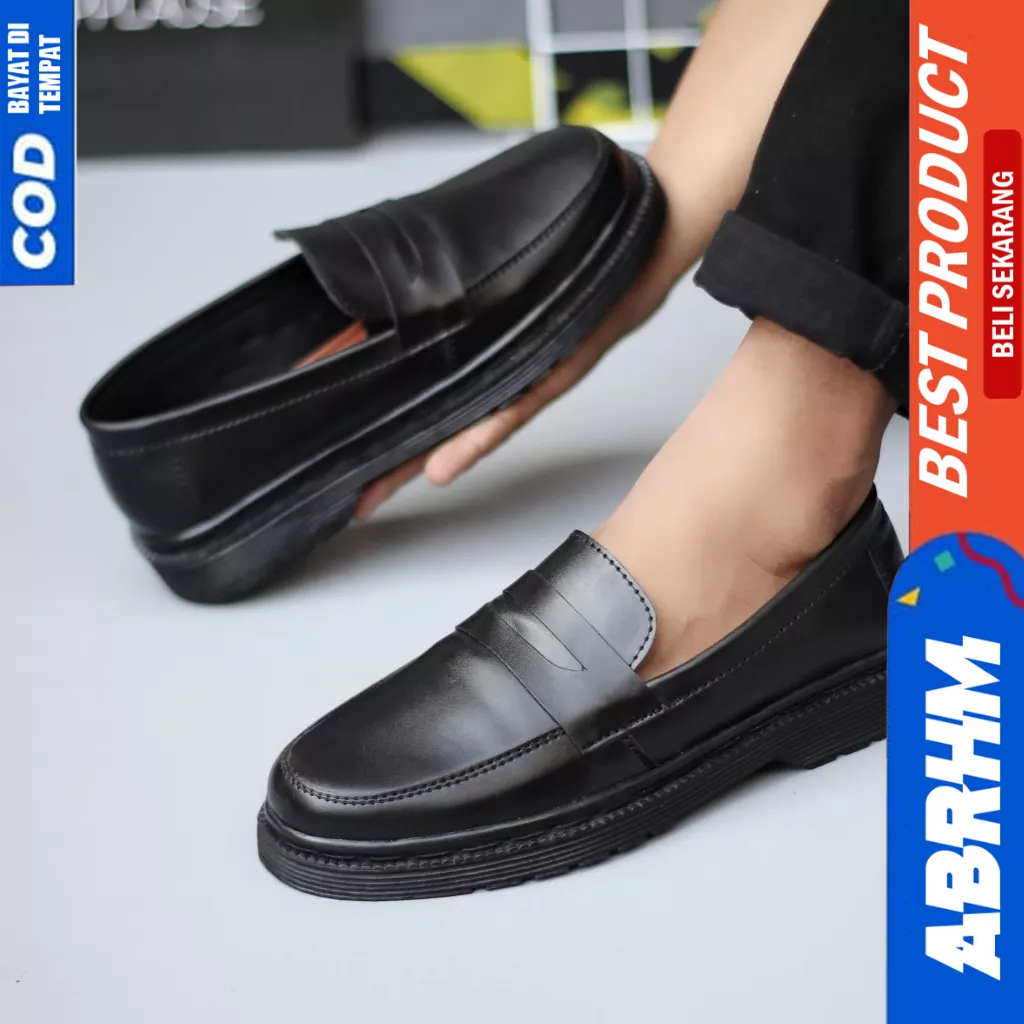 ABRHM Sepatu Loafers Docmart Formal Kerja Hitam Pria