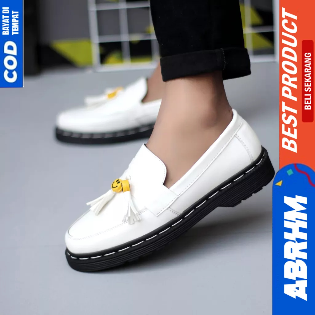 ABRHM Sepatu Loafers Penny Docmart Formal Kerja Hitam Pria Smile