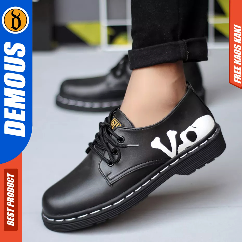 DEMOUS Bone - Sepatu Formal Docmart Low Boots Hitam Kulit Pu Pria