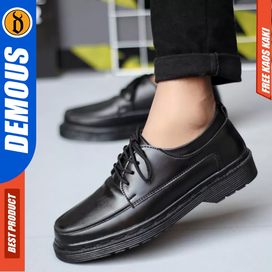 DEMOUS PLATS - Sepatu Formal Oxford Pantofel Tali Hitam Pria