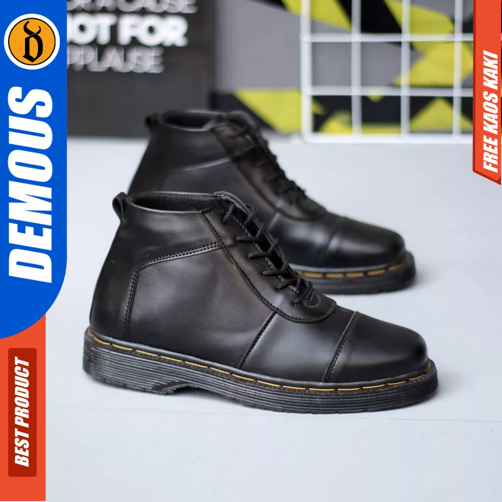 DEMOUS Kazama - Sepatu Formal Docmart Low Boots Tali Hitam Pria