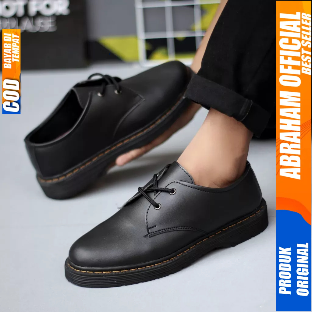 ABRAHAM Sepatu Formal Pantofel Docmart Hitam Pria