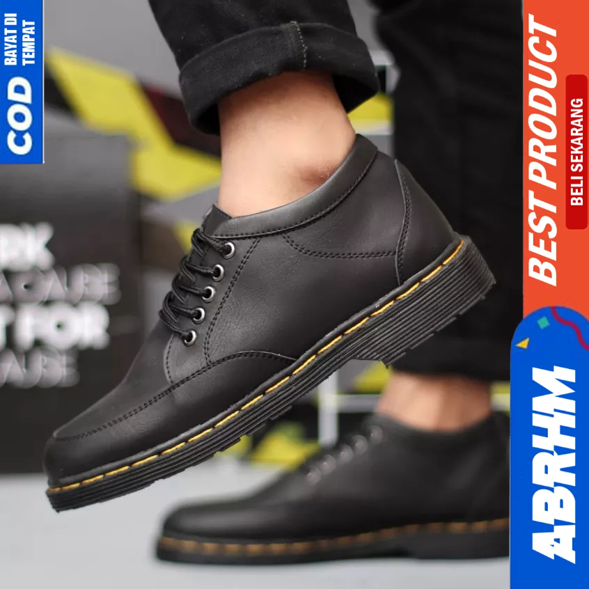 ABRHM Sepatu Formal Pantofel Hitam Docmart Low Boots Pria