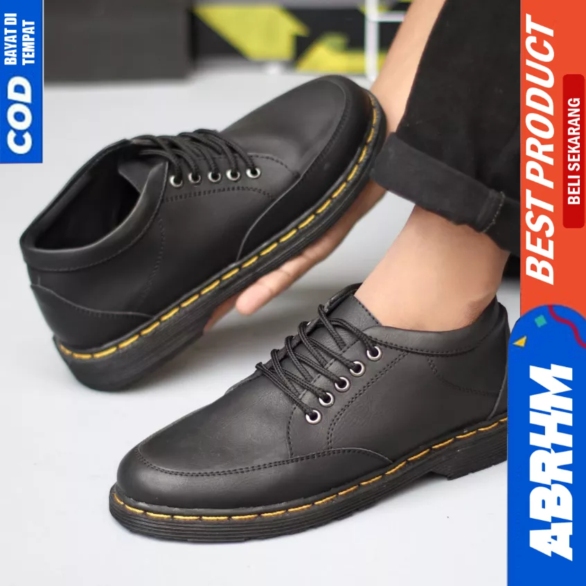 ABRHM Sepatu Formal Pantofel Hitam Docmart Low Boots Pria