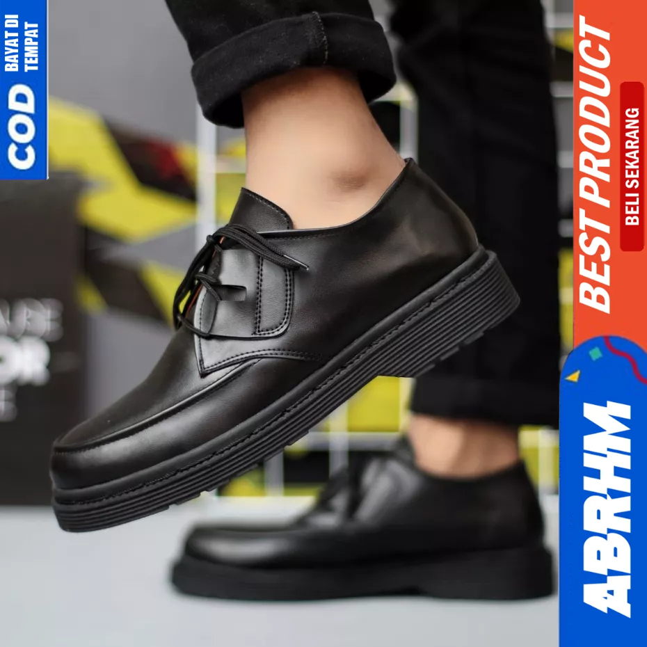 ABRHM Sepatu Formal Docmart Low Boots Tali Hitam Pantofel Kerja Pria