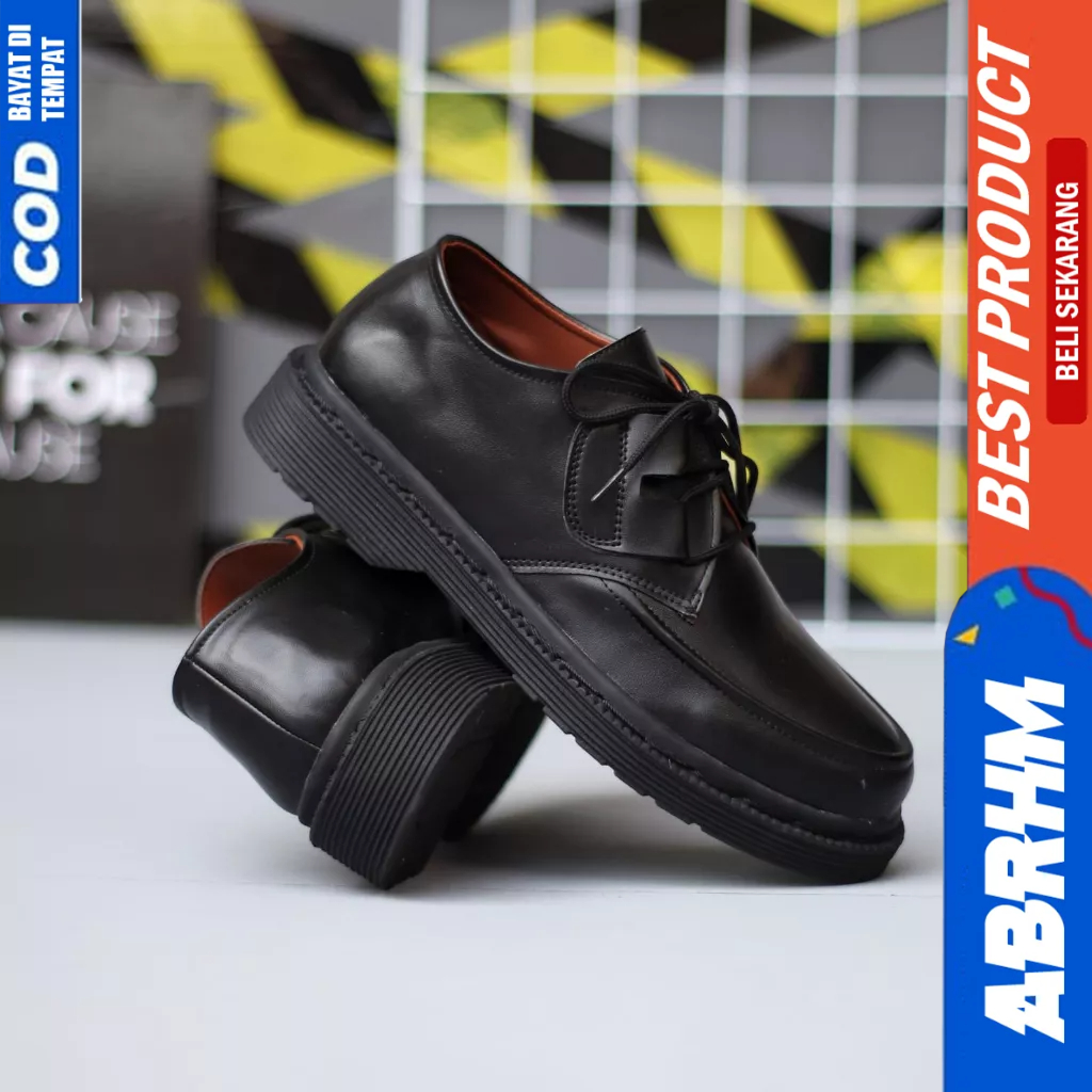 ABRHM Sepatu Formal Docmart Low Boots Tali Hitam Pantofel Kerja Pria