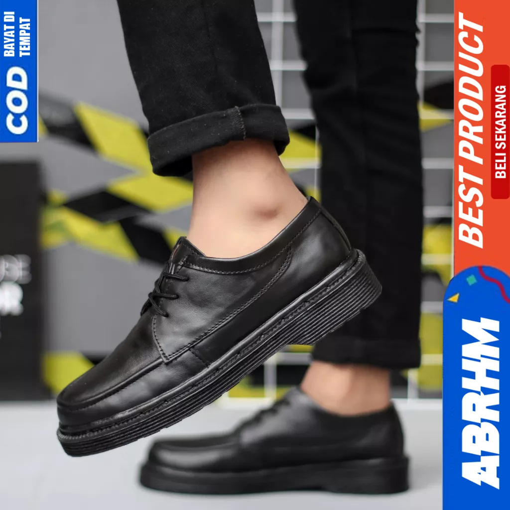 ABRHM Sepatu Pantofel Formal Casual Kulit Docmart Hitam Pria