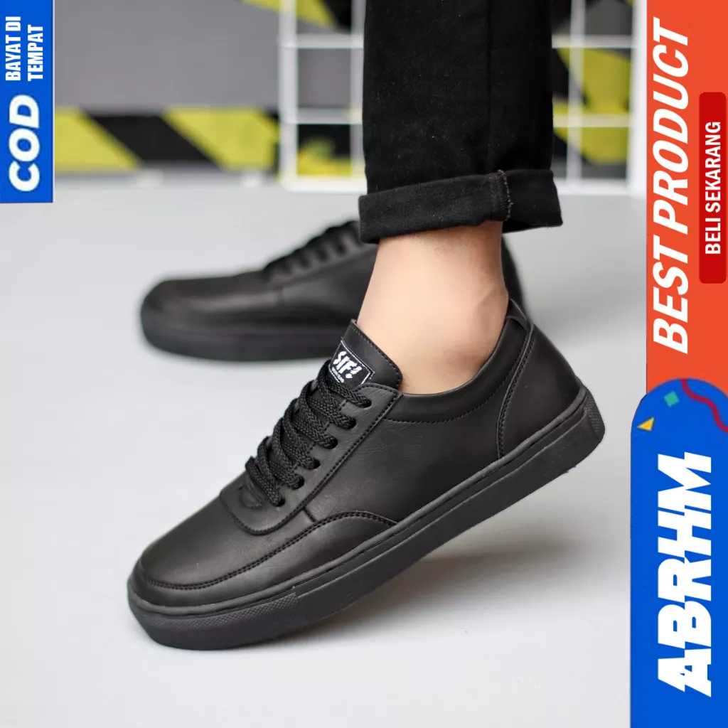 ABRHM Sepatu Casual Sneakers Hitam Kerja Formal Pria