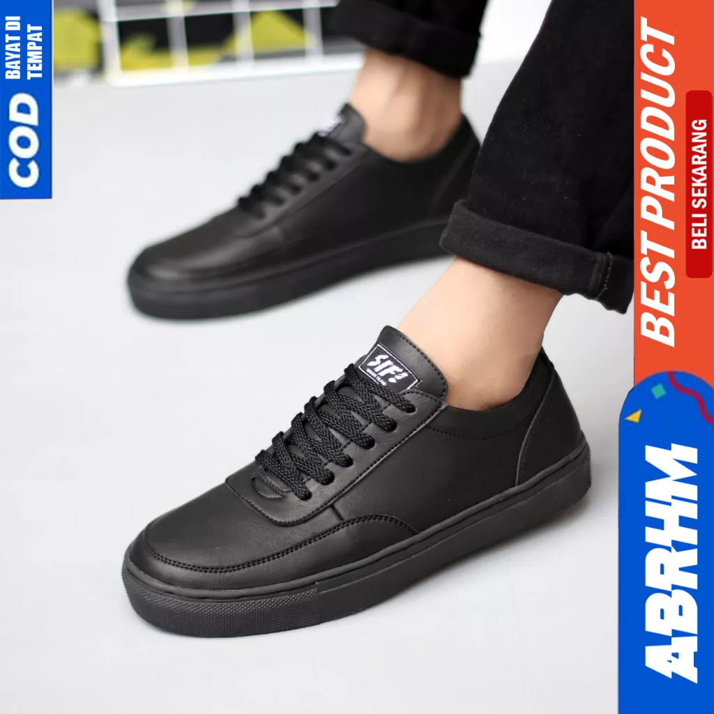 ABRHM Sepatu Casual Sneakers Hitam Kerja Formal Pria