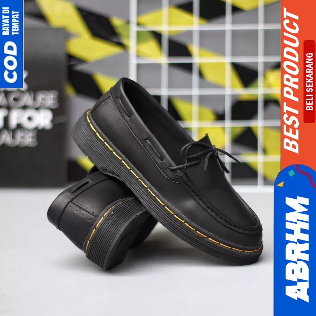 ABRHM Sepatu Loafers Docmart Hitam Formal Pantofel Pria