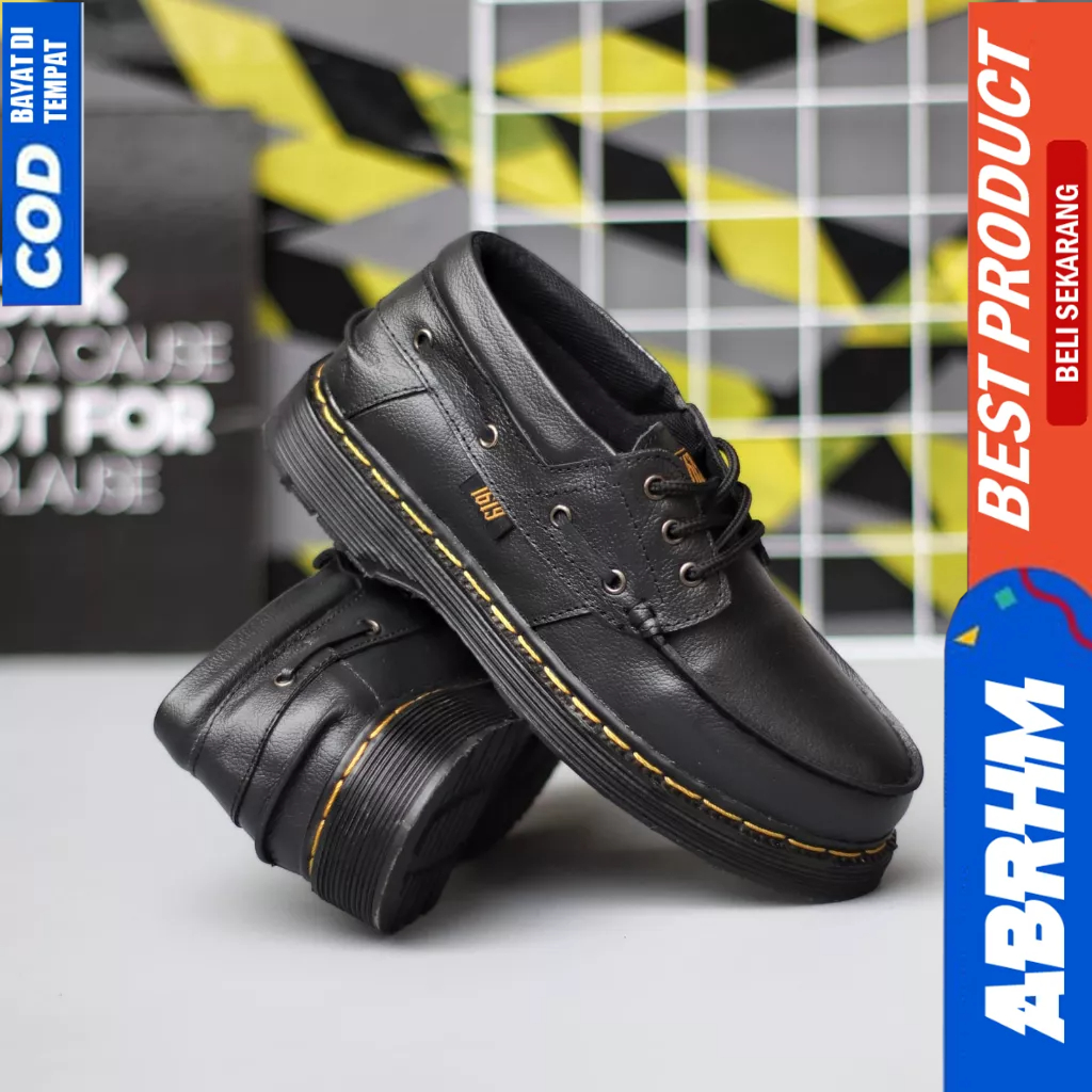 ABRHM Sepatu Docmart Kulit Casual Formal Pantofel Hitam Pria