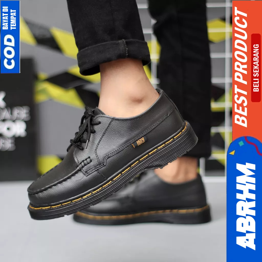 ABRHM Sepatu Docmart Kulit Casual Formal Pantofel Hitam Pria